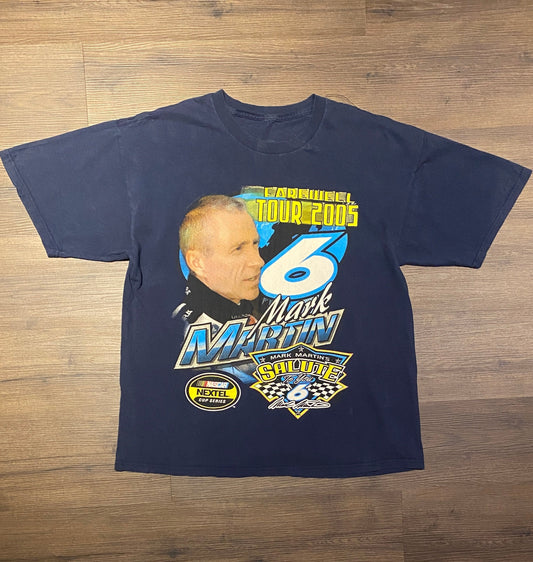 Mark Martin Farewell Tour 2005 NASCAR Graphic Tee | Size X-Large | Vintage 2000s NASCAR Racing Blue T-Shirt | Free Shipping to USA |