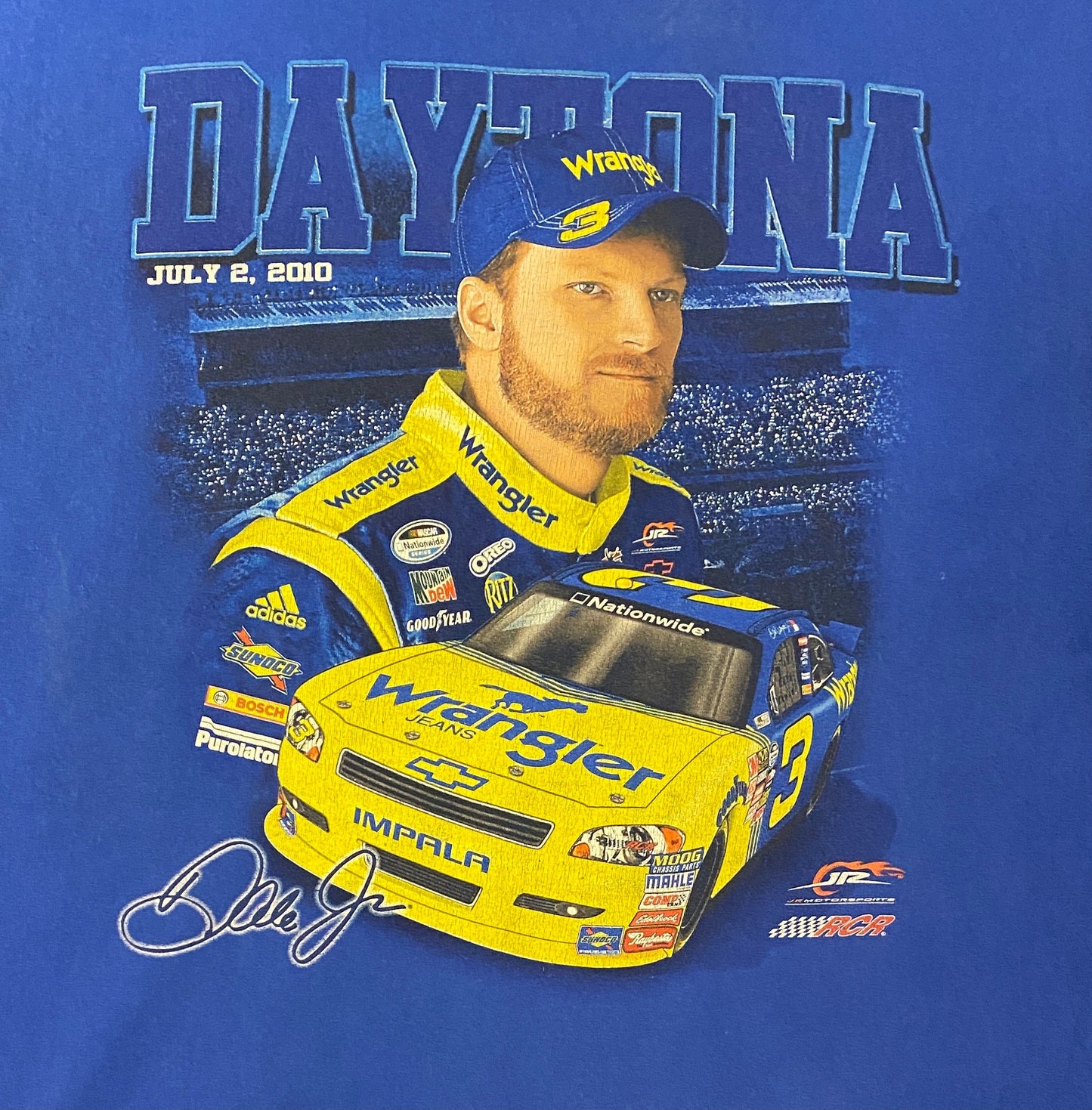 Dale Earnhardt & Dale Earnhardt Jr. Daytona NASCAR Racing Graphic Tee | Size Large | Vintage 2000s Blue Racing T-Shirt|Free Shipping to USA|