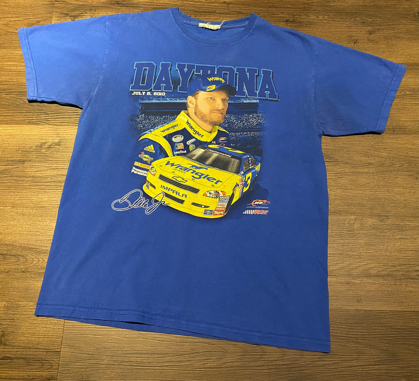 Dale Earnhardt & Dale Earnhardt Jr. Daytona NASCAR Racing Graphic Tee | Size Large | Vintage 2000s Blue Racing T-Shirt|Free Shipping to USA|