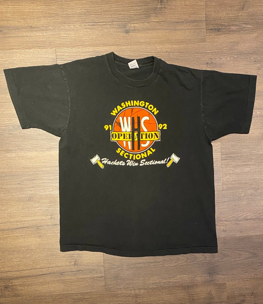 Washington High School Hachets Win Sectional Graphic Tee | Size XL | Vintage 1990s Black Single Stitch T-Shirt | Free Shipping to USA |