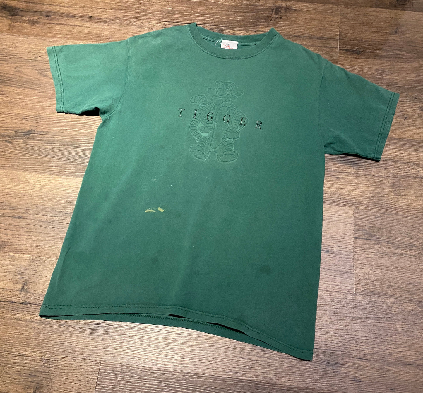 Tigger Imprinted Embroidered Graphic Tee | Size Large | Vintage 1990s Cartoon Character Promotional Green T-Shirt | Free Shipping to USA |