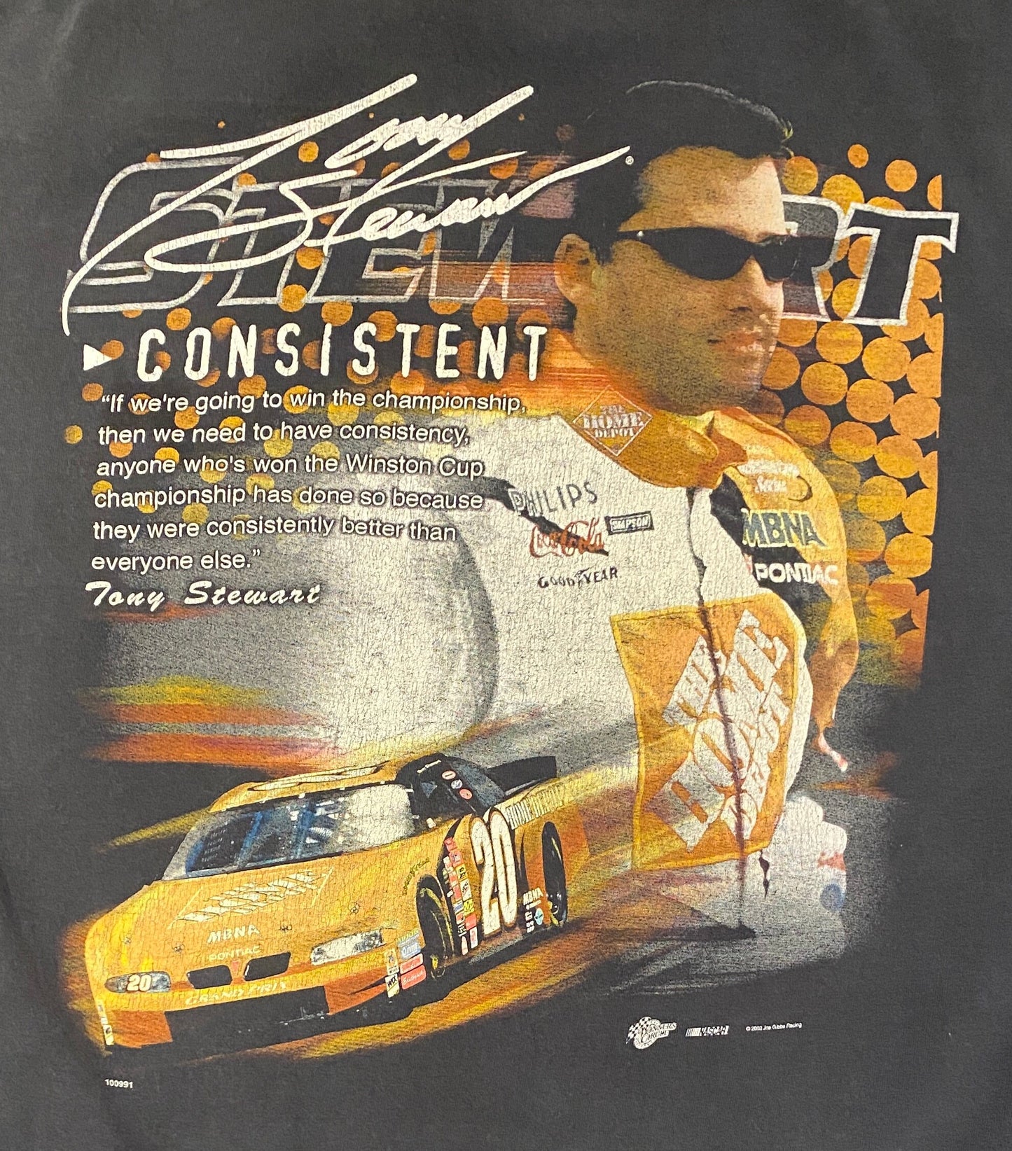 Tony Stewart Consistency NASCAR Racing Graphic Tee | Size Large | Vintage 2000s Racing Black T-Shirt | Free Shipping to USA |