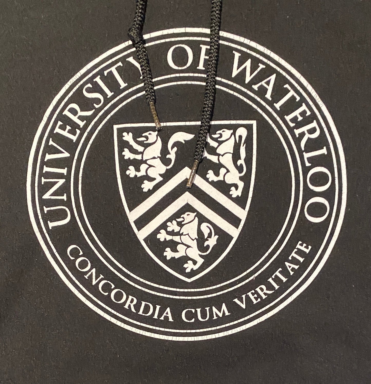 University of Waterloo Graphic Hoodie | Size Large | Vintage 2000s Canadian College Black Sweater | Waterloo, Canada | Free Shipping to USA|