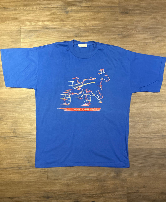 The North America Cup Harness Racing Graphic Tee | One Size | Vintage 1990s Horse Racing Single Stitch Blue T-Shirt | Free Shipping to USA |