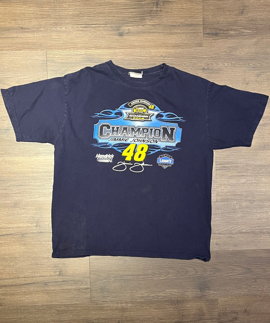 Jimmie Johnson Nextel Cup Series Champion NASCAR Racing Graphic Tee | Size Large | Vintage 2000s Blue Racing T-Shirt | Free Shipping to USA|