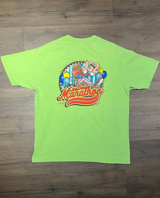 JG2 Line Dance Marathon 2002 Graphic Tee | Size X-Large | Vintage 1990s Promotional Green T-Shirt | Anvil Tag | Free Shipping to USA |