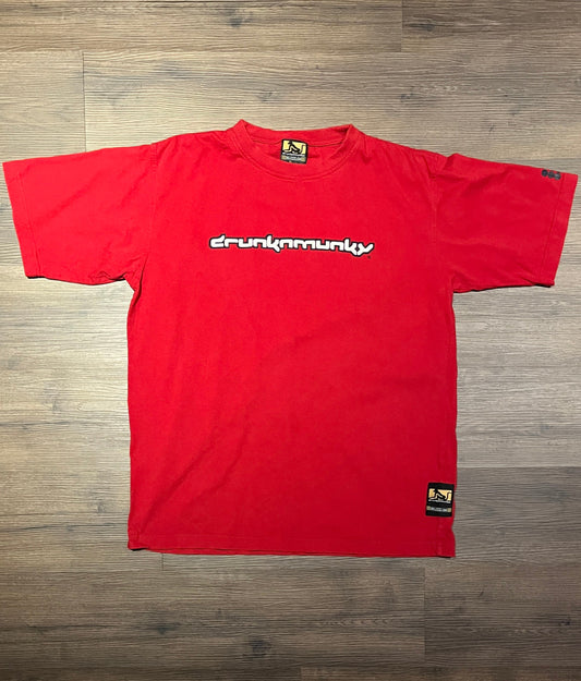 Drunknmunky Branded Graphic Tee | Size X-Large | Vintage 2000s Kung Fu Skateboarding Brand Red T-Shirt | Free Shipping to USA|