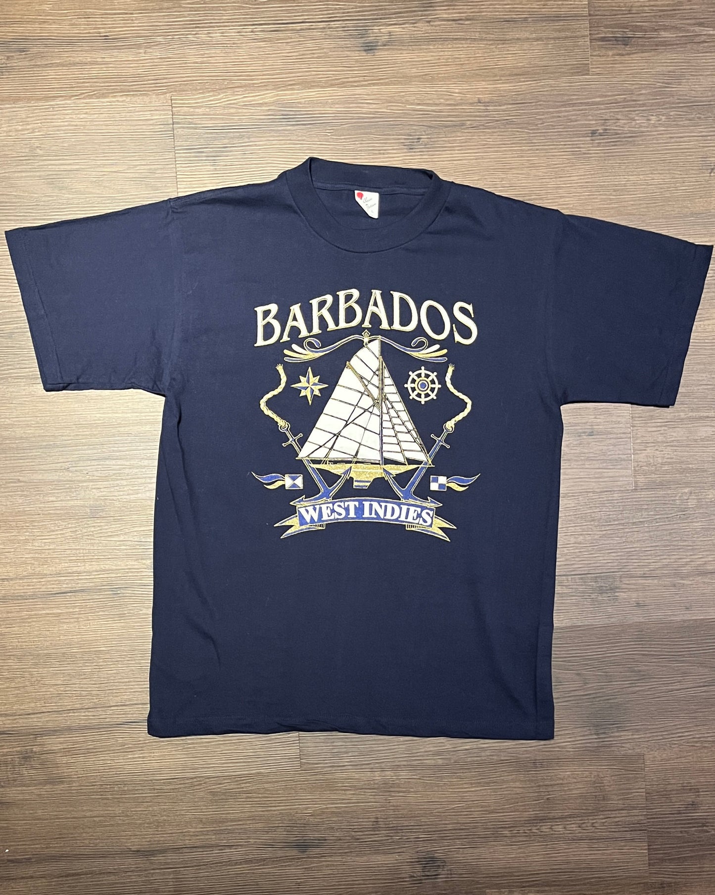 Barbados, West Indies Puff Print Graphic Tee | Size Large | Vintage 1990s Promotional Tourist Blue T-Shirt | Free Shipping to USA |