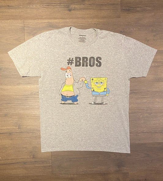 Spongebob Squarepants & Patrick Star #Bros Graphic Tee | Size Large | Vintage Modern Cartoon Television Grey T-Shirt | Free Shipping to USA|