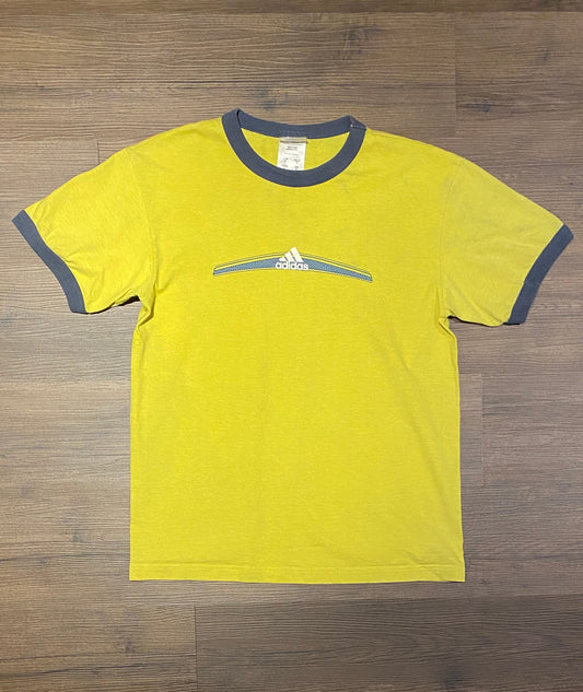 Adidas Three Stripes Graphic Tee | Size Medium | Vintage 2000s Branded Adidas Yellow T-Shirt | Made in Canada | Free Shipping to USA |