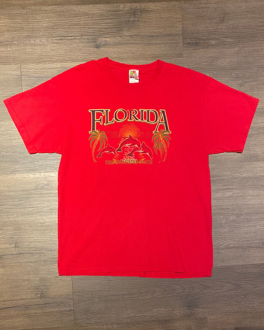 Florida The Sunshine State Graphic Tee | Size Large | Vintage 2000s Promotional Tourist Red T-Shirt | Free Shipping to USA |