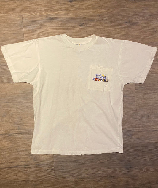 Club Nautique Embroidered Graphic Tee | Size Medium | Vintage 1990s Sailing & Powerboating White T-Shirt | Free Shipping to USA |