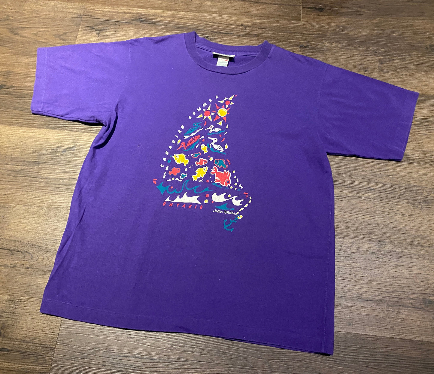 Canadian Summer, Ontario Graphic Tee | Size Small | Vintage 1990s Promotional Single Stitch Purple T-Shirt | Free Shipping to USA |