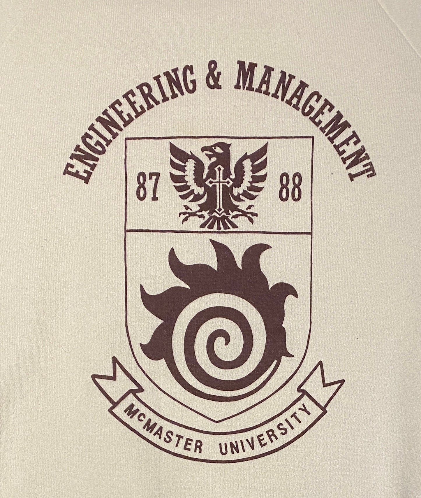 McMaster University Engineering & Management Graphic Crewneck | Size Large | Vintage 1980s University White Sweater | Free Shipping to USA|