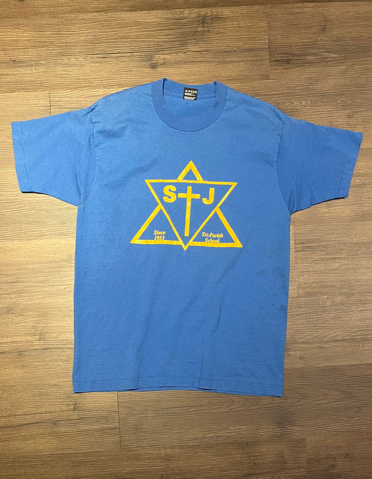 St. Joseph Tri-Parish School Graphic Tee | Size XL | Vintage 1990s Blue Single Stitch T-Shirt | Made in USA | Free Shipping to USA |