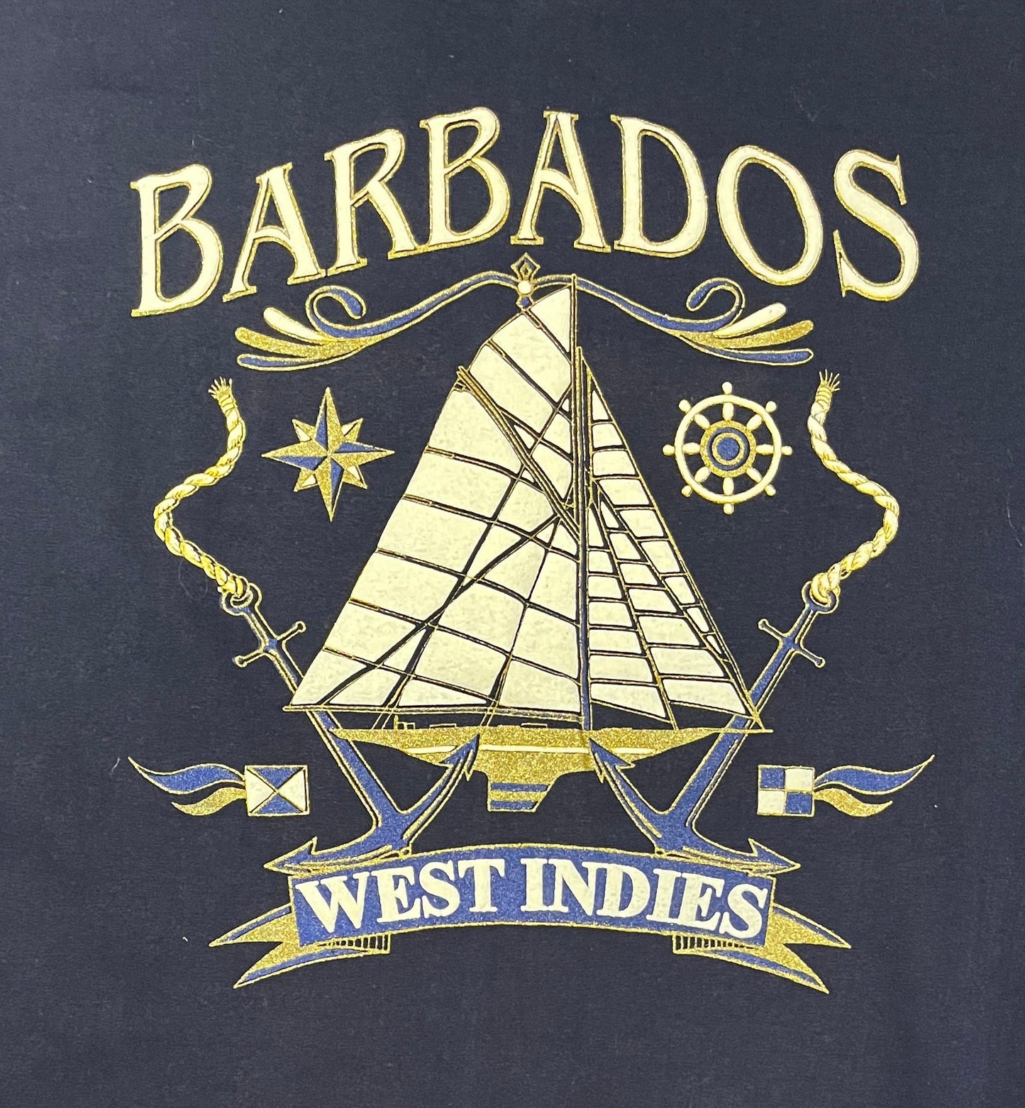 Barbados, West Indies Puff Print Graphic Tee | Size Large | Vintage 1990s Promotional Tourist Blue T-Shirt | Free Shipping to USA |