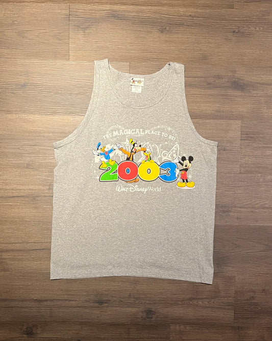 Walt Disney World 2003 Graphic Tee | Size Large | Vintage 2000s Mickey Mouse & Goofy Cartoon Grey Tank Top T-Shirt | Free Shipping to USA |