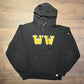 Waterloo Warriors Embroidered Graphic Hoodie | Size Medium | Vintage 2000s Russell Athletic College Black Sweater | Free Shipping to USA |