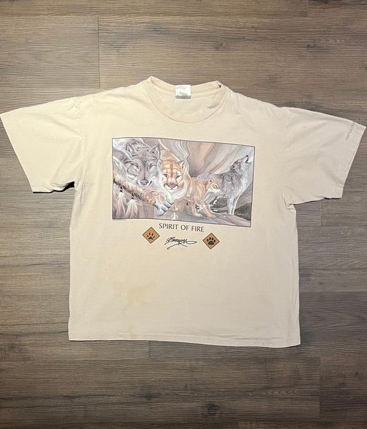 Spirit Of Fire Cripple Creek, Colorado Graphic Tee | Size X-Large | Vintage 1990s Single Stitch Wolf Beige T-Shirt | Free Shipping to USA |