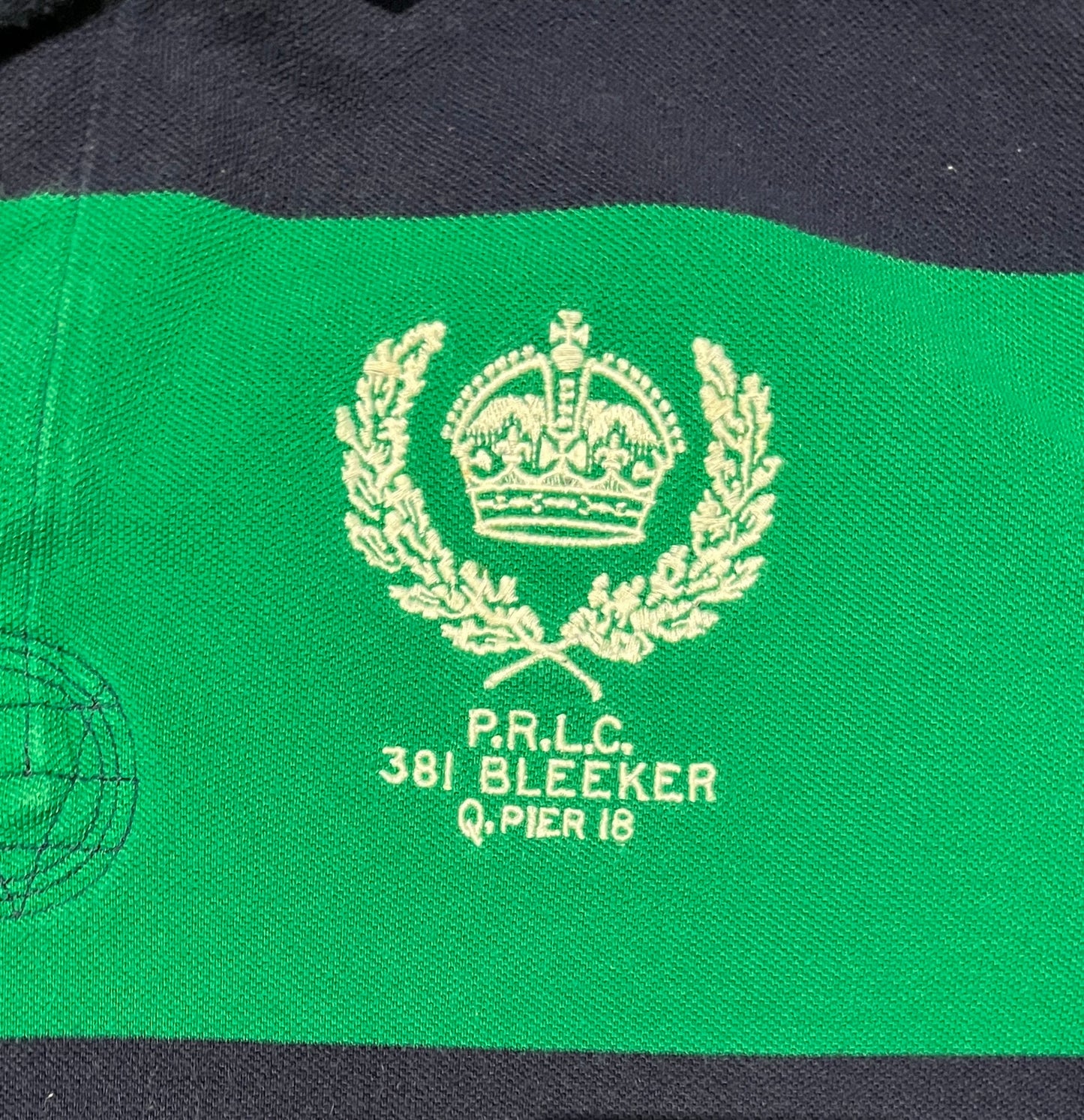 Polo Ralph Lauren 381 Bleeker Q. Pier 18 Rugby T-Shirt | Size Medium | Vintage 2000s Green & Blue Collared T-Shirt | Free Shipping to USA |