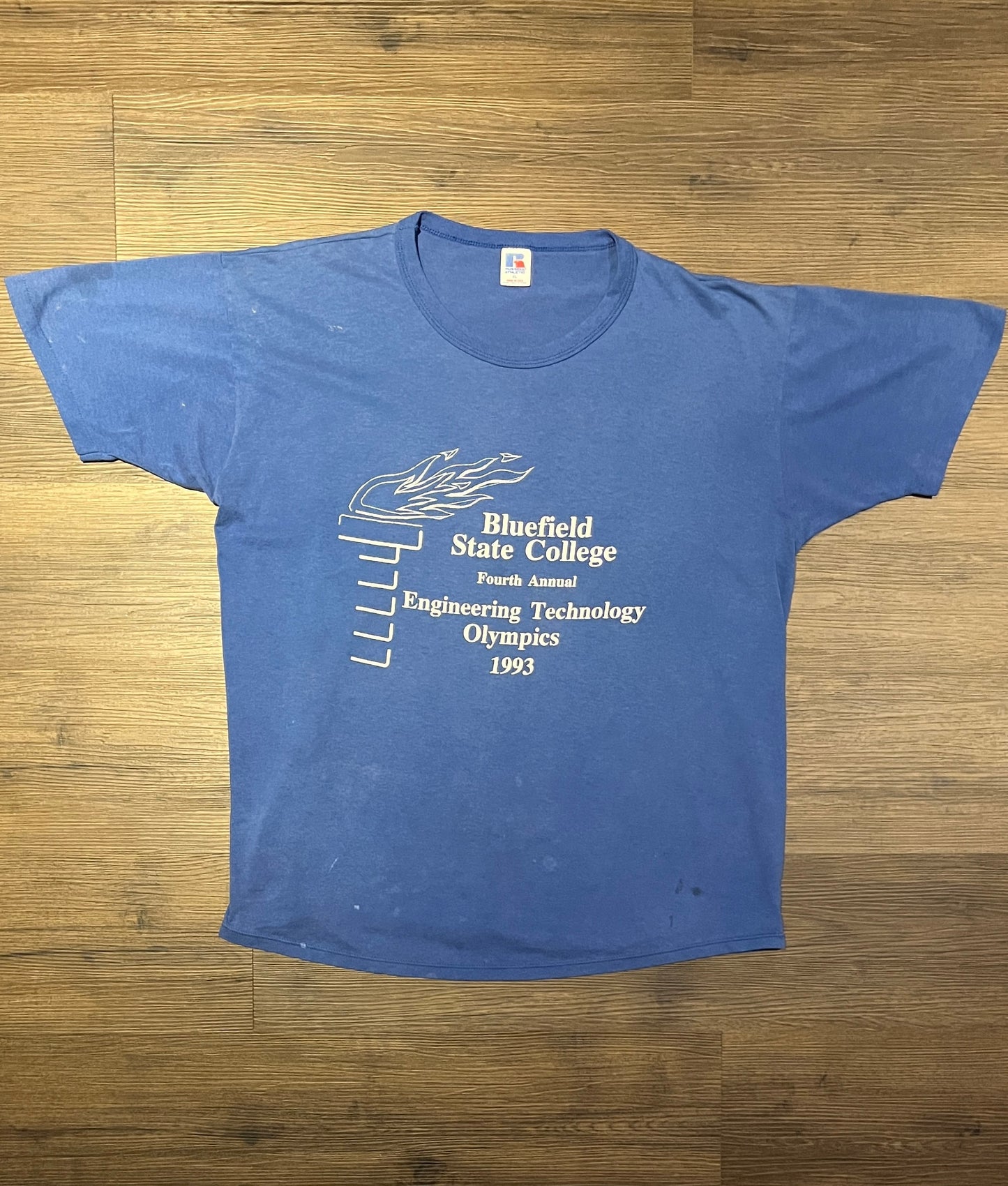 Bluefield State College Engineering Technology Olympics Graphic Tee | Size XL | Vintage 1990s Russell Athletic T-Shirt|Free Shipping to USA|