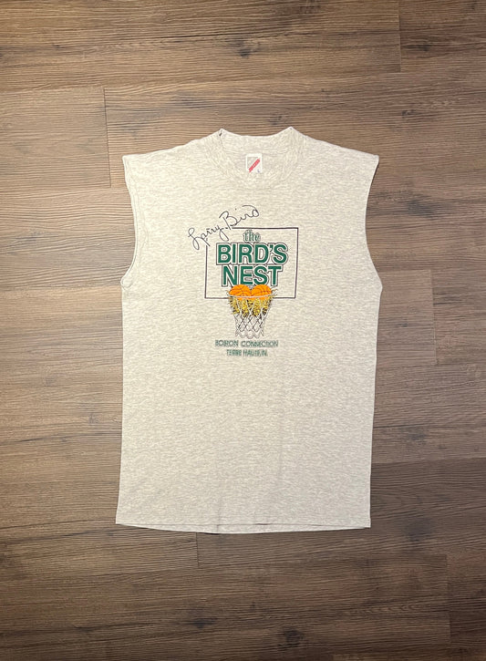 Larry Bird The Bird's Nest Graphic Tee | Size Large | Vintage 1990s NBA Basketball Grey Tank Top T-Shirt | Free Shipping to USA |