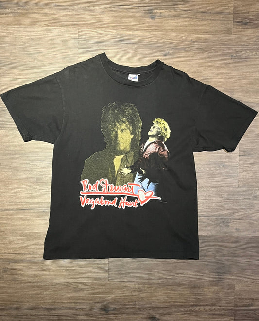 Rod Stewart Vagabond Heart Tour Graphic Tee | Size XL | Vintage 1990s Rock Band Single Stitch Black T-Shirt | Free Shipping to USA |