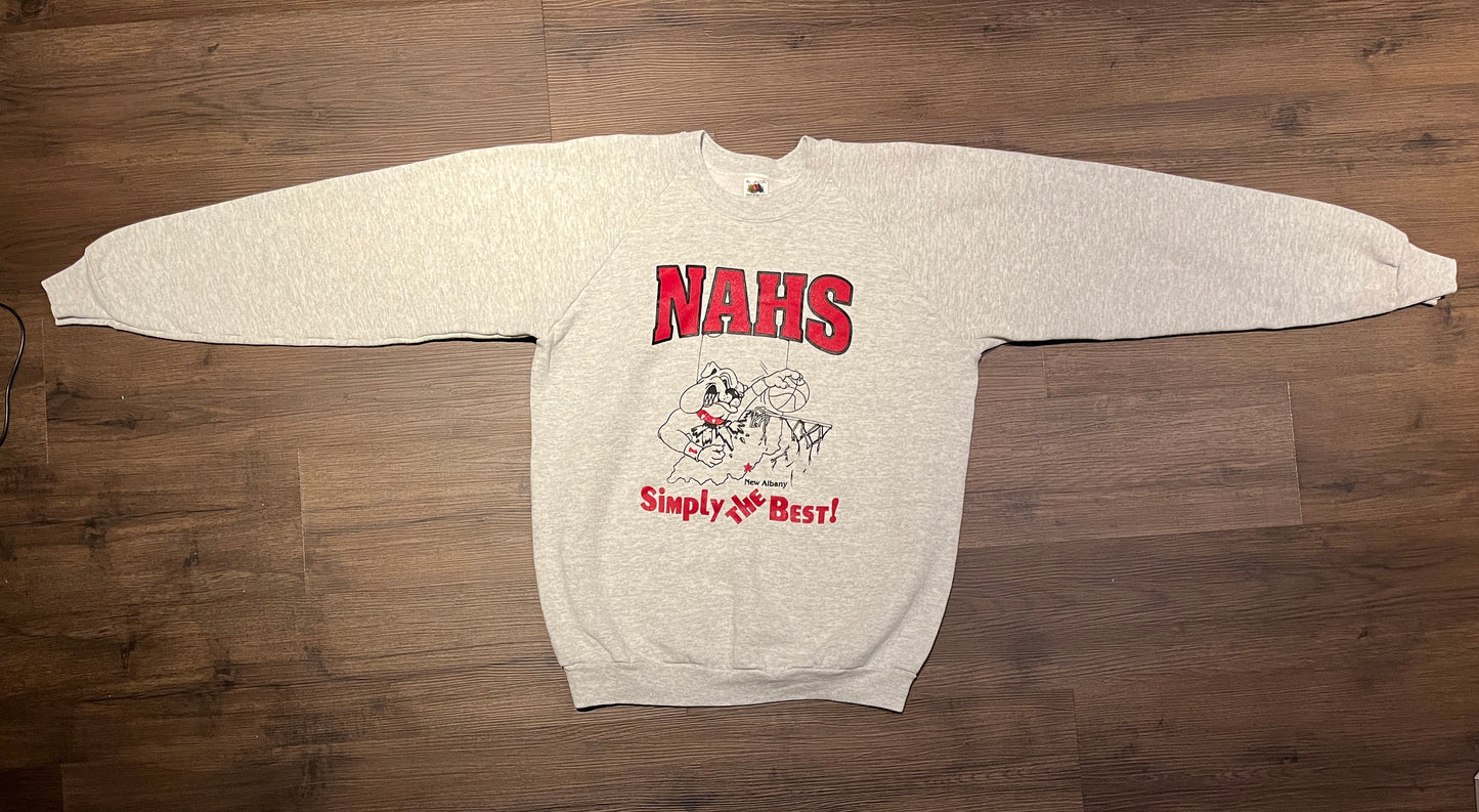 New Albany High School Bulldogs Graphic Crewneck | Size XL | Vintage 1990s High School Football Grey Sweater |Free Shipping to USA |