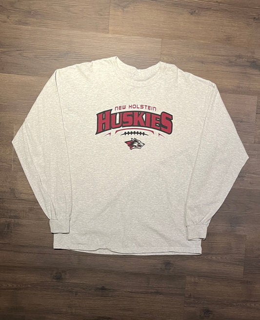 New Holstein Huskies High School Graphic Tee | Size XL | Vintage 1990s Grey T-Shirt | New Holstein, Wisconsin | Free Shipping to USA|