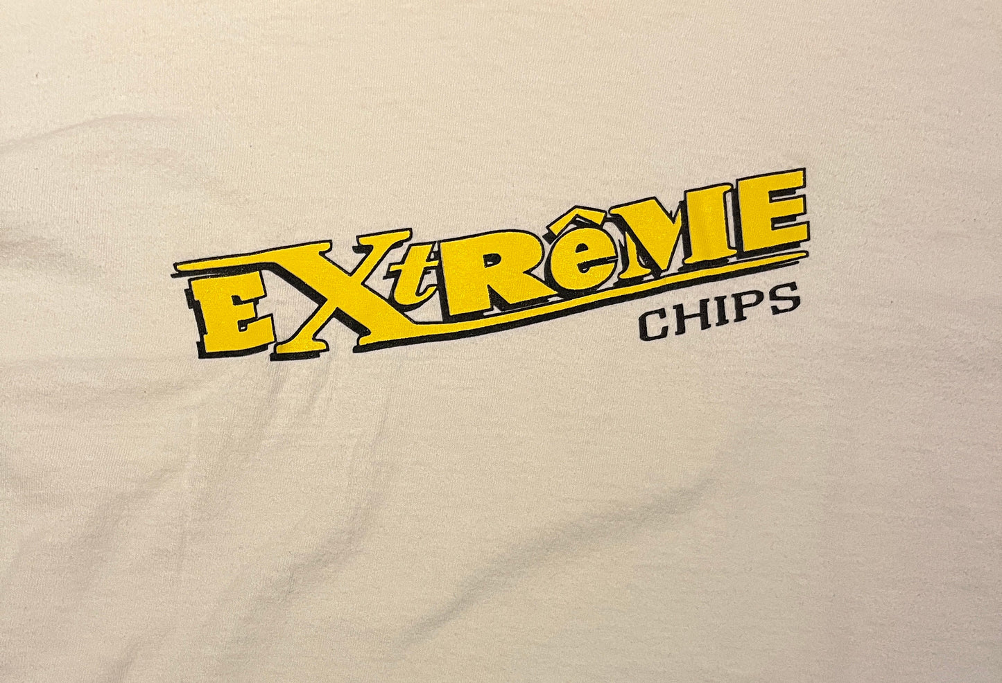 Extreme Chips Graphic Tee | Size X-Large | Vintage 1990s Single Stitch Promotional White T-Shirt | Made in Canada | Free Shipping to USA |