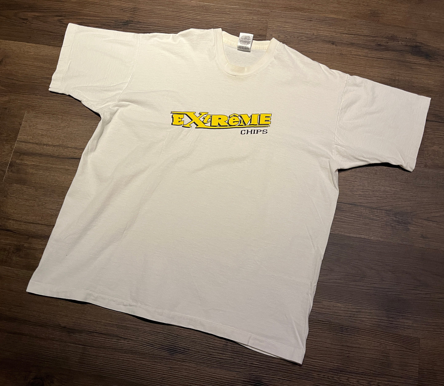 Extreme Chips Graphic Tee | Size X-Large | Vintage 1990s Single Stitch Promotional White T-Shirt | Made in Canada | Free Shipping to USA |