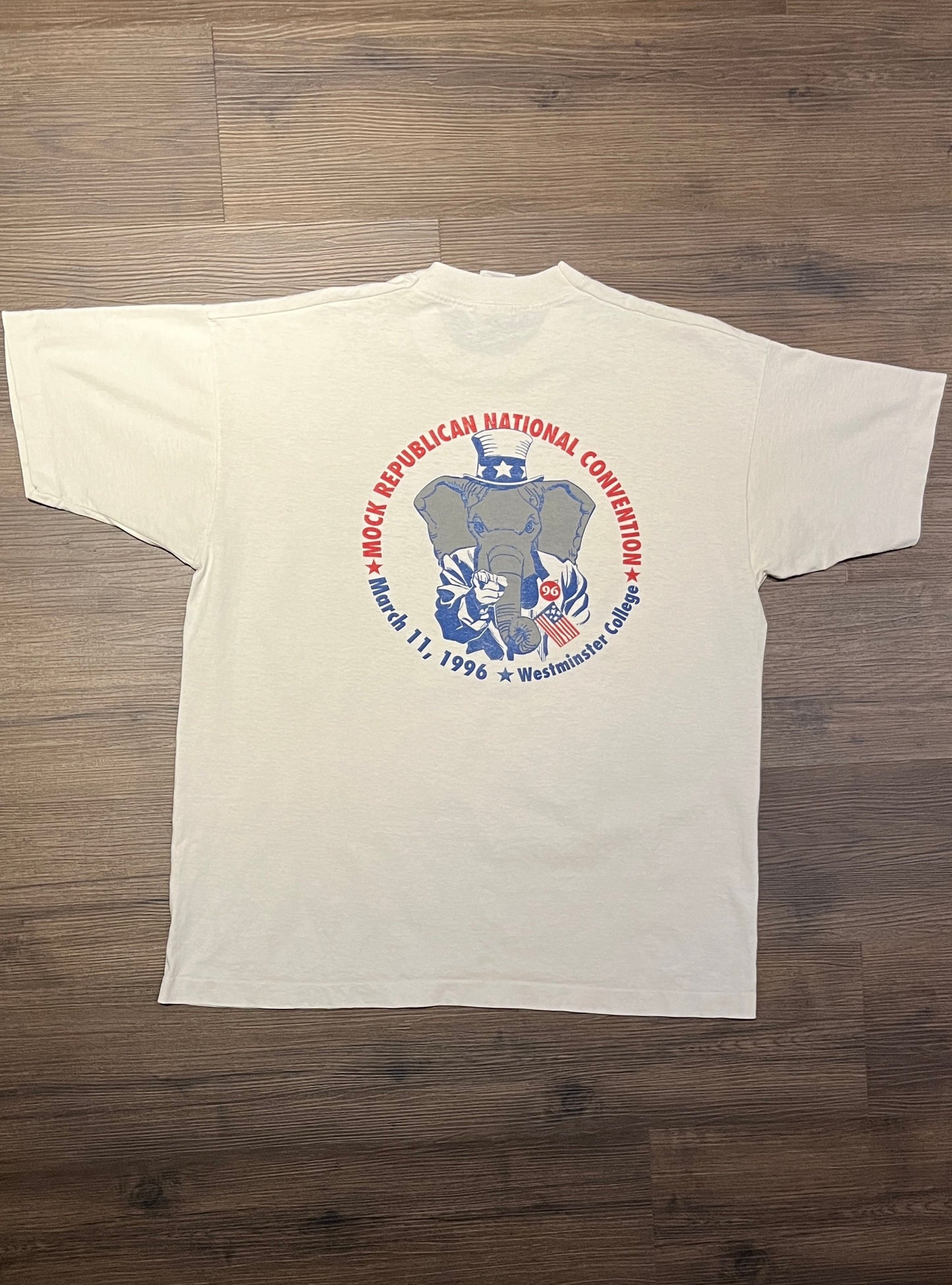 Westminster College Mock Republican National Convention Graphic Tee | Size XL | Vintage 1990s College White T-Shirt | Free Shipping to USA |