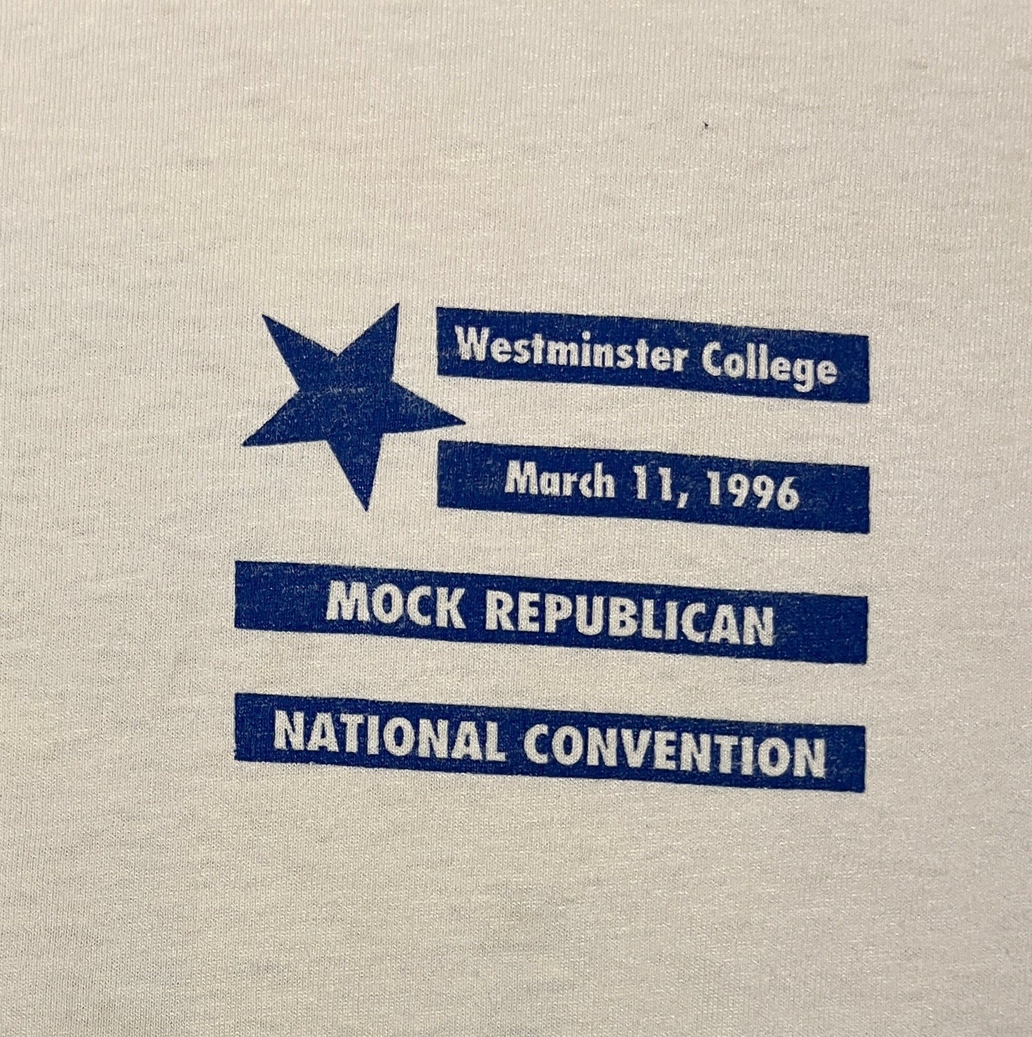 Westminster College Mock Republican National Convention Graphic Tee | Size XL | Vintage 1990s College White T-Shirt | Free Shipping to USA |