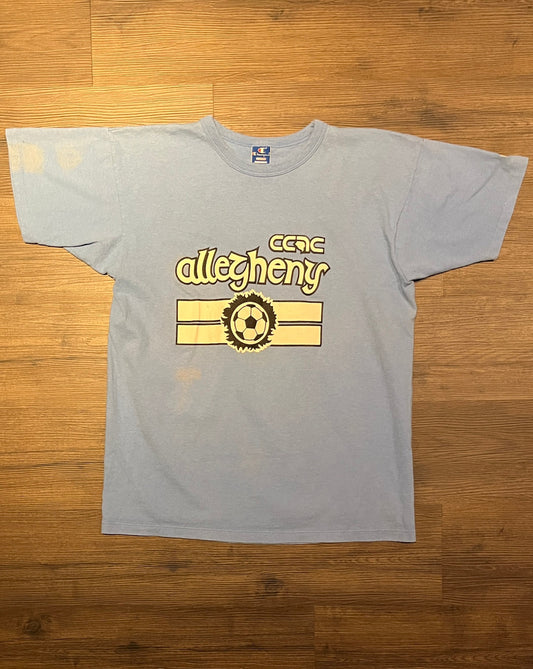 Allegheny College Gators Soccer Graphic Tee | Size X-Large | Vintage 1990s Made in USA Blue Champion T-Shirt | Free Shipping to USA |