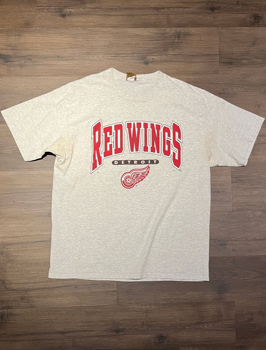 Detroit Red Wings Graphic Tee | Size 2X-Large | Vintage 1990s NHL Hockey Grey T-Shirt | Nutmeg Made in USA | Free Shipping to USA |