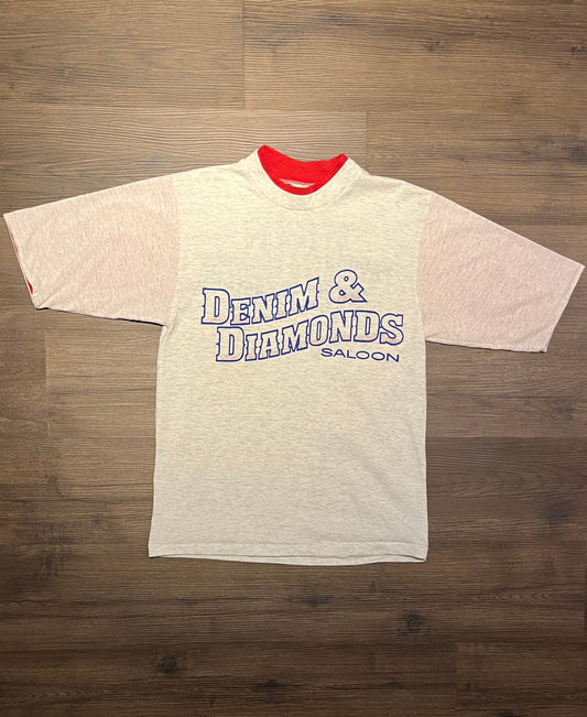 Denim & Diamonds Saloon Graphic Tee | Size Medium | Vintage 1990s Single Stitch Country Music Grey T-Shirt | Free Shipping to USA |