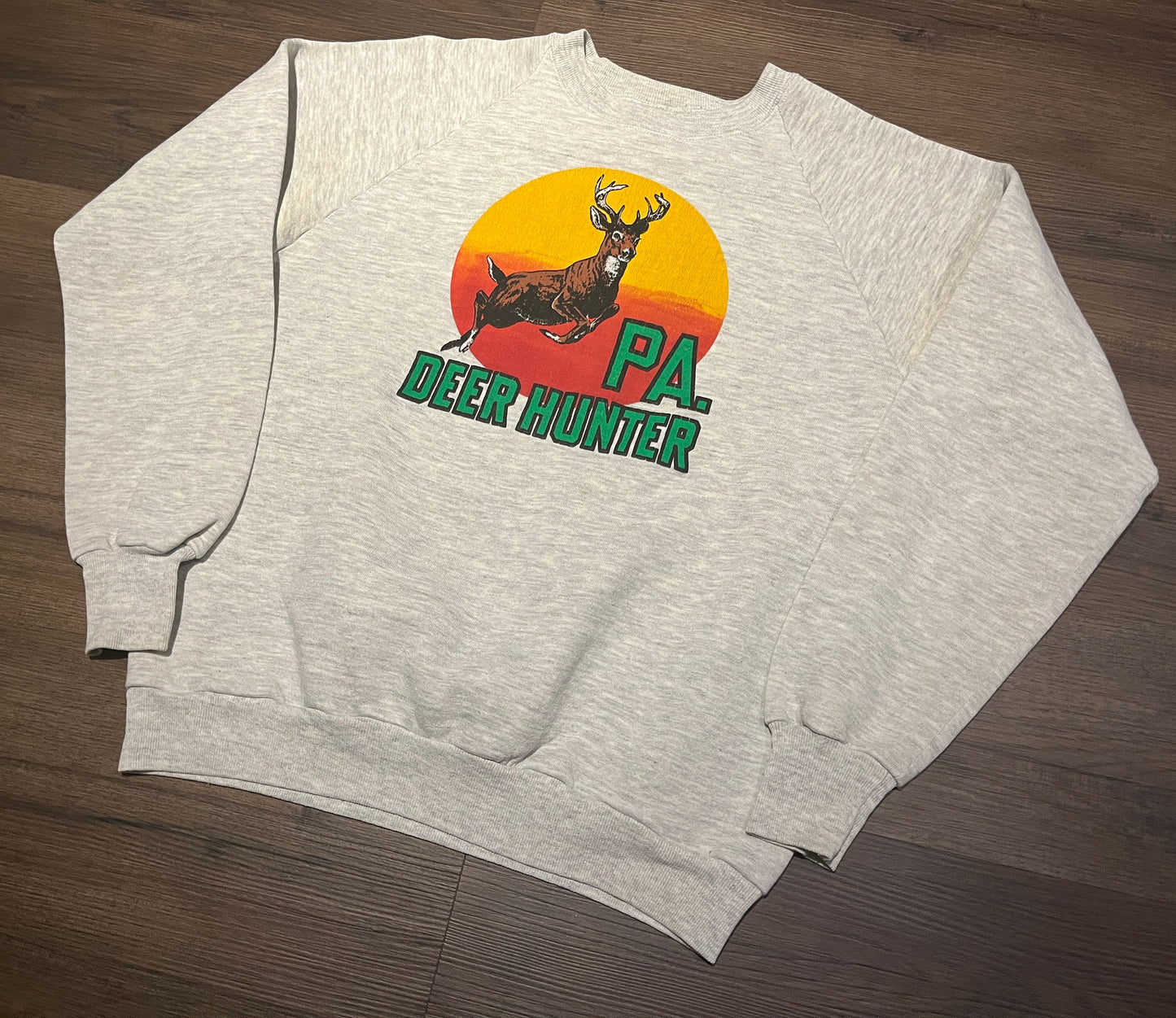 Deer Hunter Pennsylvania Graphic Crewneck | Size X-Large | Vintage 1980s Animal Graphic Grey Sweater | Made in USA | Free Shipping to USA |