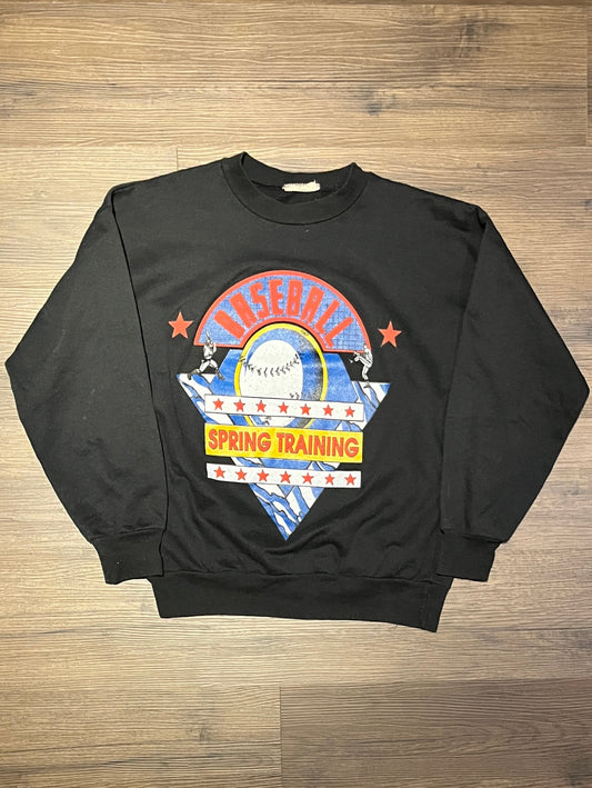 Baseball Spring Training Graphic Crewneck | Size Small | Vintage 1990s MLB Baseball Black Sweater | Made in Canada | Free Shipping to USA |