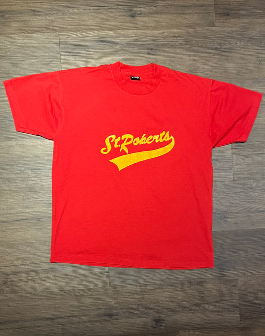 St. Roberts High School Graphic Tee | Size X-Large | Vintage 1990s Red Single Stitch T-Shirt | Made in USA | Free Shipping to USA |