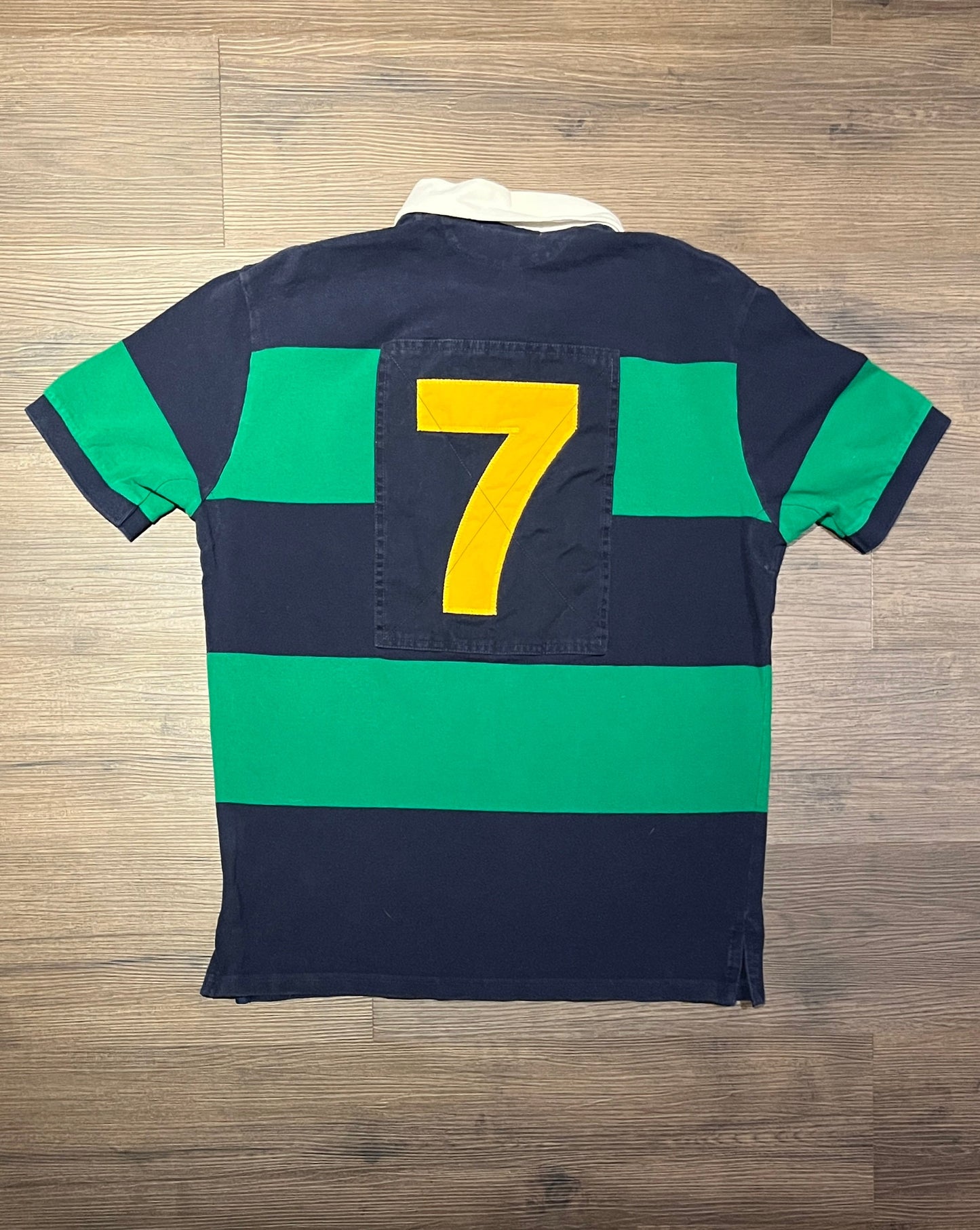 Polo Ralph Lauren 381 Bleeker Q. Pier 18 Rugby T-Shirt | Size Medium | Vintage 2000s Green & Blue Collared T-Shirt | Free Shipping to USA |