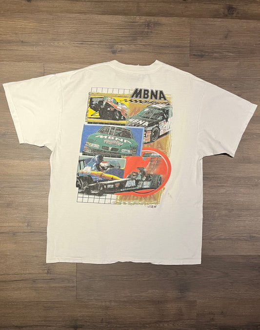 MBNA Motorsports NASCAR Racing Graphic Tee | Size X-Large | Vintage 1990s Racing White T-Shirt | Free Shipping to America |