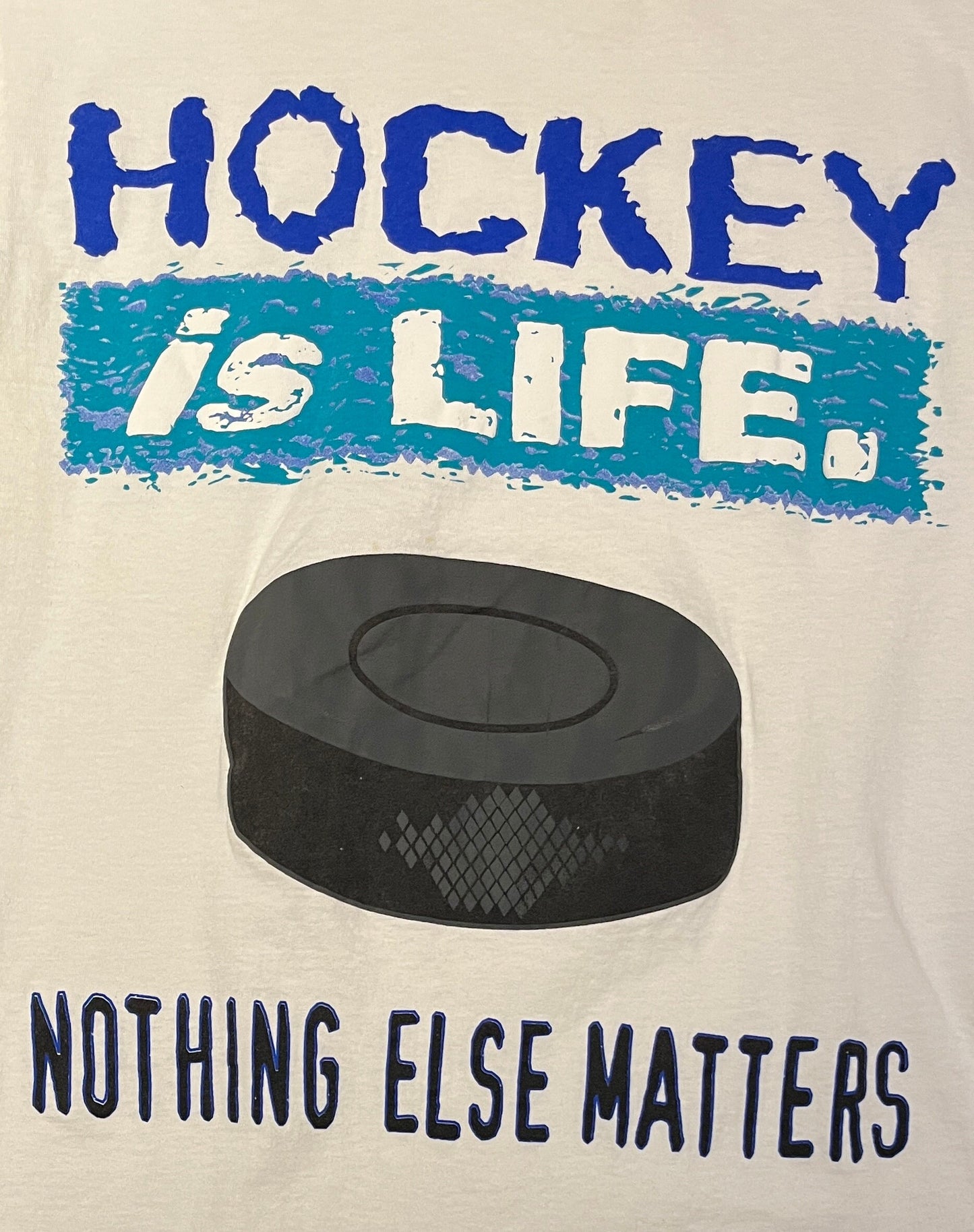 Hockey Is Life Nothing Else Matters Graphic Tee | Size Medium | Vintage 1990s Promotional Funny Tourist White T-Shirt |Free Shipping to USA|