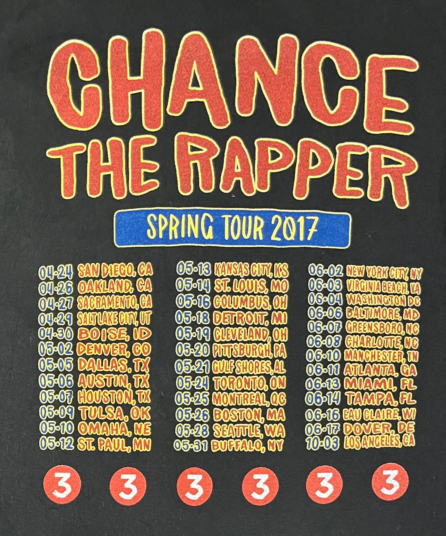 Chance The Rapper Spring Tour 2017 Graphic Tee | Size Medium | Vintage 2000s Hip-Hop Rap Music Black T-Shirt | Free Shipping to USA |