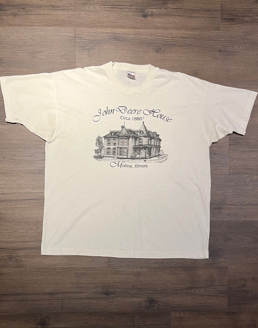 John Deere House Moline, Illinois Graphic Tee | Size XX-Large | Vintage 1990s Single Stitch Tourist White T-Shirt | Free Shipping to USA |