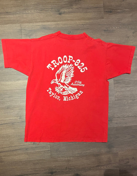 Troop-825 Taylor, Michigan Graphic Tee | Size X-Large | Vintage 1990s Single Stitch Red T-Shirt | Made in USA | Free Shipping to USA |