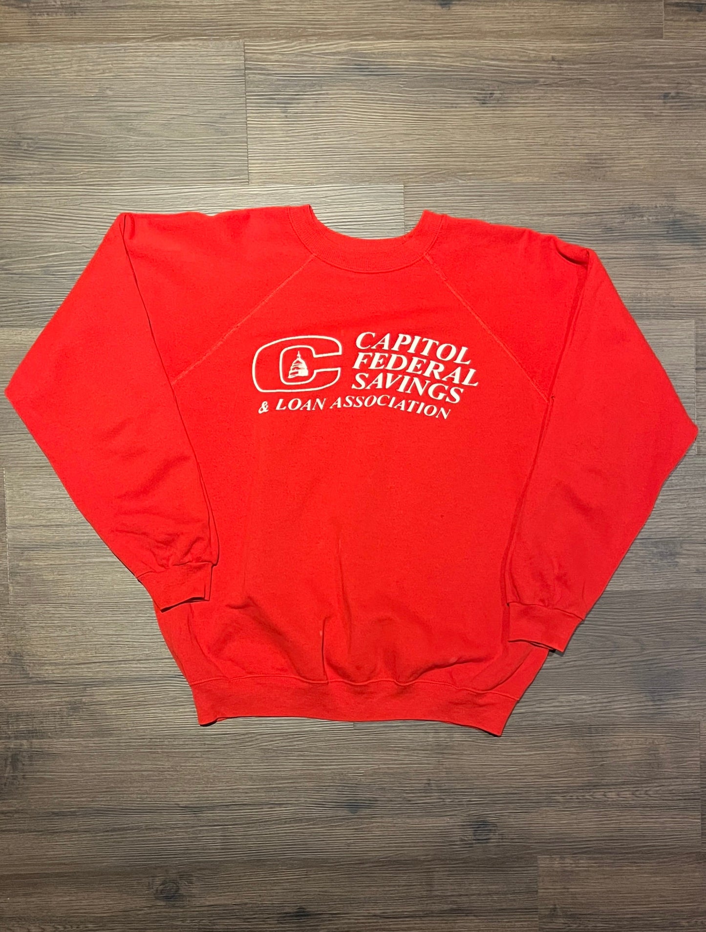 Capitol Federal Savings & Loan Association Graphic Crewneck | Size XL | Vintage 1990s Promotional Red Sweater | Free Shipping to USA |