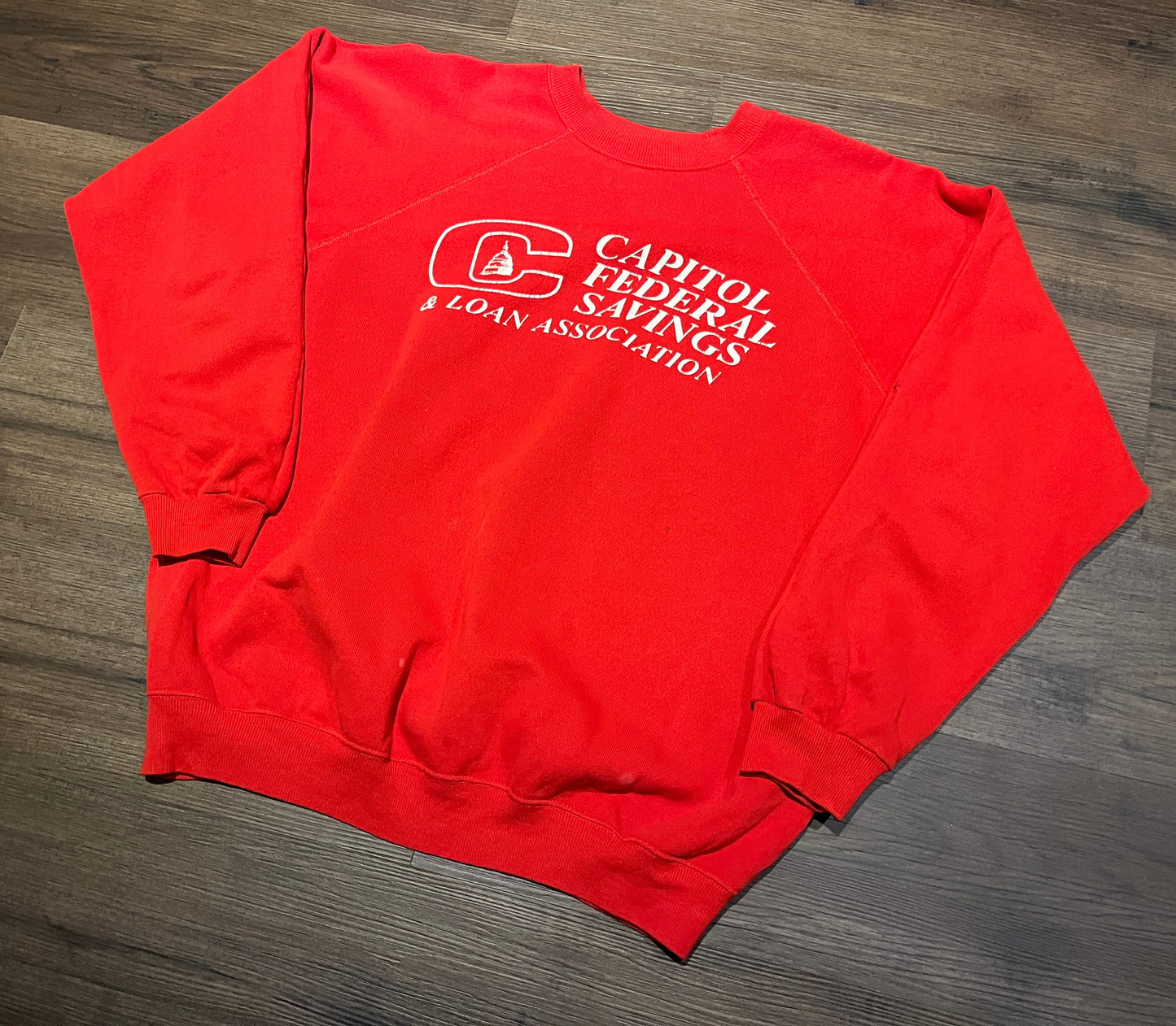 Capitol Federal Savings & Loan Association Graphic Crewneck | Size XL | Vintage 1990s Promotional Red Sweater | Free Shipping to USA |