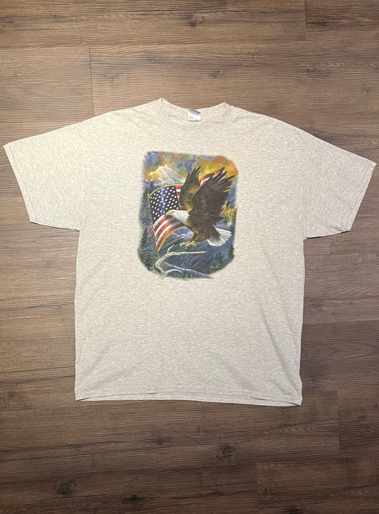 Bald Eagles In The Sky Graphic Tee | Size X-Large | Vintage 2000s Retro Animal Graphic Grey T-Shirt | Free Shipping to USA |