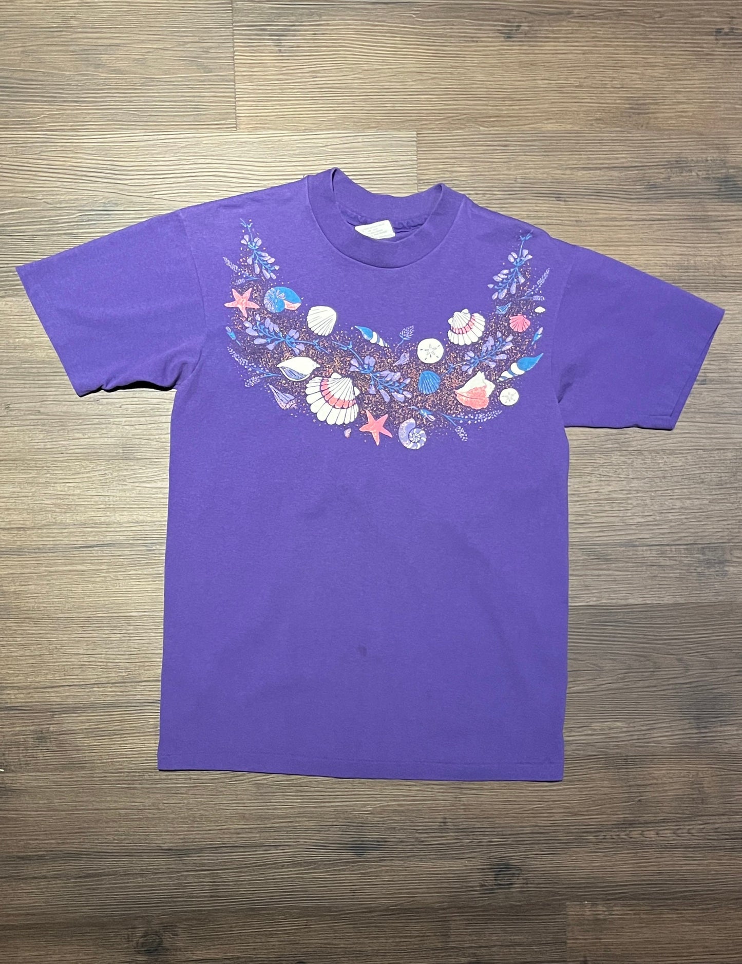 Sea Shells & Clams Graphic Tee | Size Medium | Vintage 1990s Single Stitch Abstract Purple T-Shirt | Made in USA | Free Shipping to USA |