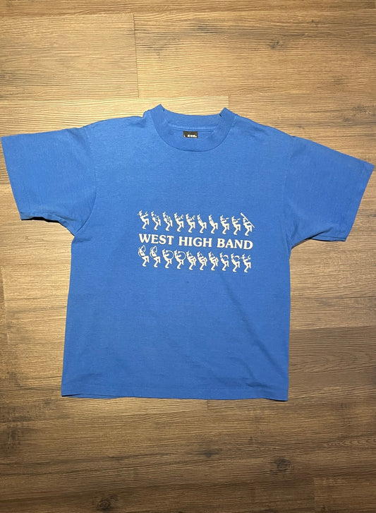 West High Band High School Graphic Tee | Size Large | Vintage 1990s Blue Single Stitch T-Shirt | Made in USA | Free Shipping to USA |